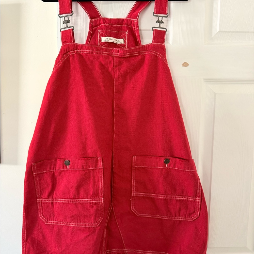 We The Free Red Mini Overall Dress